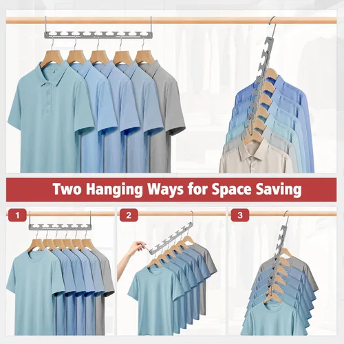 Miniatura 5 de Paquete de 12 perchas que ahorran espacio para ropa, de 6 a 9 agujeros, expandibles, de metal resistente, capacidad de 80 libras, colgador