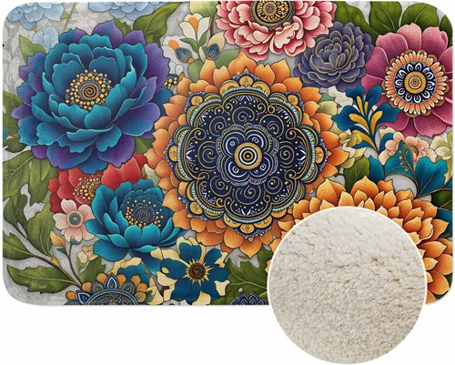 Tapete de baño con flores abstractas para baño, diseño de peonía colorida, crisantemo, loto, magnífica, especial, tapete de baño, tapete de puerta