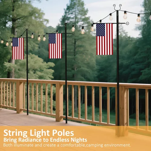 Miniatura 2 de Paquete de 2 postes de luz de cadena – postes de iluminación de metal pesado de 10 pies, soporte ajustable para exteriores con tenedor para patio