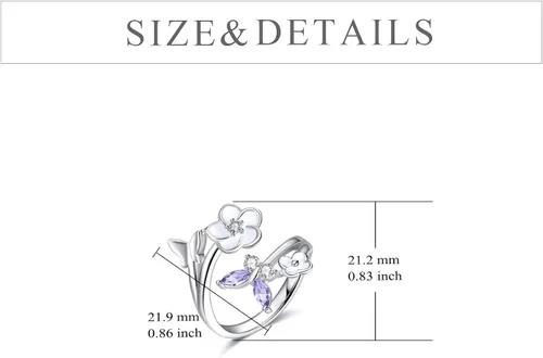 Miniatura 3 de YFN Anillos de mariposa de plata de ley con circonita cúbica, joyería para mujeres y niñas, Plata de ley, Sin información.