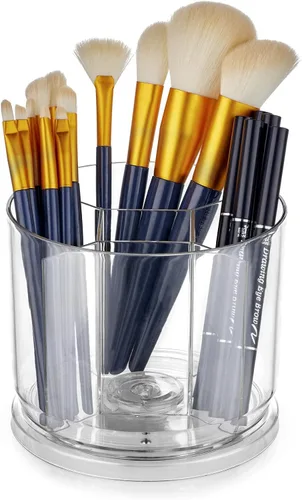 Organizador para brochas de maquillaje - Contenedores de almacenamiento transparentes giratorios de 360° para tocador, escritorio, encimera, soporte