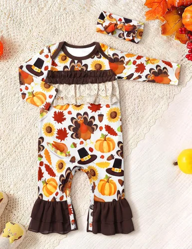 Miniatura 5 de WIQI Ropa para bebé recién nacida, con volantes, manga larga, lindo mameluco con diadema