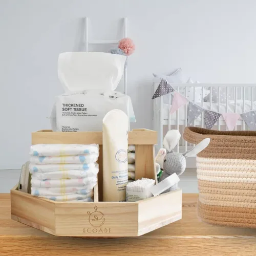 Miniatura 5 de Organizador de pañales de madera, organizador giratorio de 360 grados con divisores extraíbles, organizador de pañales para guardería