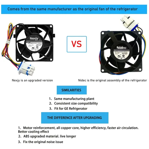 Miniatura 3 de Motor de ventilador evaporador de refrigerador OEM actualizado WR60X26866 2025, compatible con refrigerador GE, reemplaza V80E14MS2A3-57A611 Negro