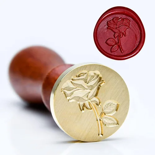 Miniatura 2 de Sello de Cera, Cabeza de Latón con Diseño de Rosa con Mango de Madera, Para Hacer Sellos para Invitaciones de Fiestas de Boda, Sobres, Tarjetas