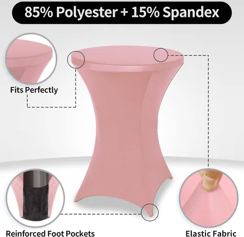 Miniatura 4 de FestiCorp Cubierta de Mesa de Spandex, Manteles Ajustados para Cóctel, Cubiertas de Mesa Redondas Elásticas Highboy para Fiesta, DJ, Bar, Boda, Rosa
