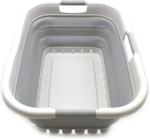 Miniatura 10 de SAMMART Cesta plegable de plástico para la ropa sucia de 41 litros, contenedor de almacenamiento plegable y organizador, cesta portátil, cesta que