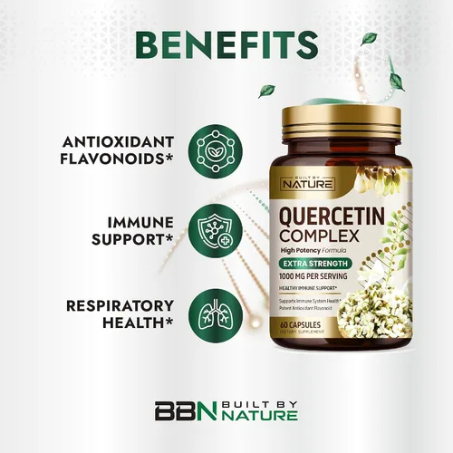 Miniatura 4 de Built by Nature Quercetina 1000 mg - Vitamonoide antioxidante dihidrato de quercetina de alta potencia - Soporte inmunológico, respiratorio