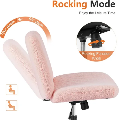 Miniatura 7 de Sweetcrispy Silla de escritorio giratoria con patas Criss Cross, silla de oficina sin brazos, sin ruedas, altura ajustable para tocador, asiento
