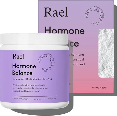 Rael Balance hormonal para mujeres, suplemento en polvo de inositol - Vitamina B8, proporción probada 40:1, ácido fólico para la función ovárica (30