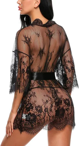 Miniatura 5 de Avidlove Kimono de encaje para mujer, tipo babydoll, camisón de malla, lencería, bata, tallas S-5XL