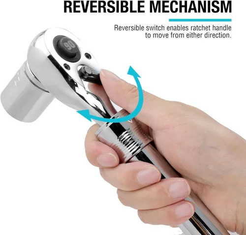 Miniatura 4 de DURATECH Trinquete extensible de accionamiento de 3/8 pulgadas, llave de trinquete de 90 dientes de liberación rápida con mango acolchado y eje