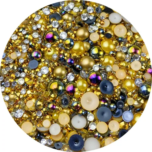 Cuentas de resina mixta con diamantes de imitación y perlas semirredondas, 30 g, diamantes de imitación de parte trasera con perlas medias para