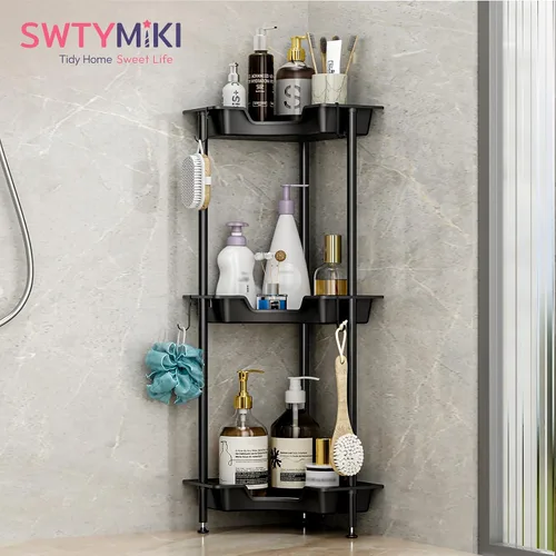 Miniatura 6 de SWTYMIKI Organizador de ducha esquinero de acero inoxidable, estantes de almacenamiento de ducha con 11 ganchos, paquete de 2 organizadores de ducha