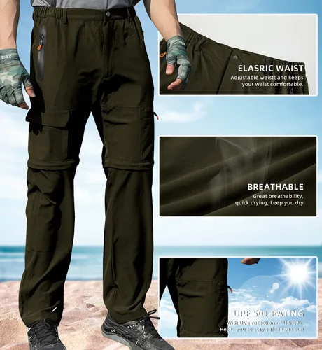 Miniatura 6 de WOONIMA Pantalones de senderismo convertibles al aire libre para hombre, de secado rápido, ligeros, con cremallera