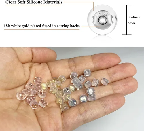 Miniatura 4 de Parte trasera de silicona para aretes, de silicona de oro de 18 quilates para tachuelas/orejas caídas, cierre seguro para aretes pesados, no irrita