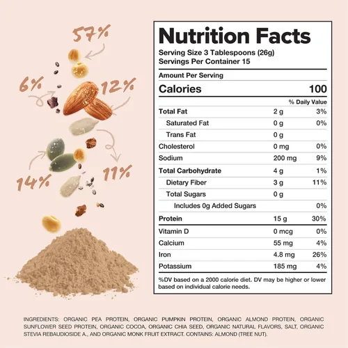 Miniatura 6 de Complement Proteína vegana de chocolate orgánico en polvo (15 porciones) baja en carbohidratos, baja en calorías, sin azúcar, sin soja, sin OMG, sin