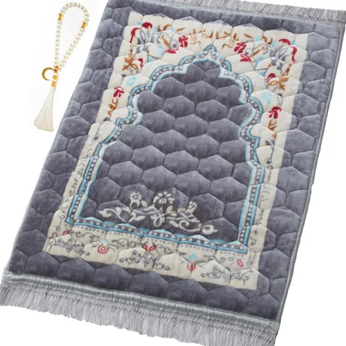 Miniatura 10 de Alfombra de oración musulmana con cuentas de oración Tasbih, suave y grande para oración islámica mate, alfombrilla de oración islámica acolchada