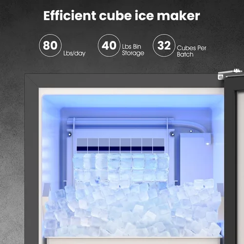 Miniatura 2 de Coolake Máquina de hielo de 15 pulgadas de ancho bajo encimera, 80 libras/día con almacenamiento de 40 libras, máquina de hielo comercial al aire