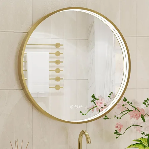 Miniatura 51 de Espejo de baño LED de 24x32 pulgadas con luces, espejo LED con marco de metal negro para baño, 3 colores y luz regulable sin escalones montada