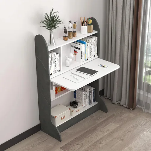Pmnianhua Escritorio de pared plegable, escritorio de pared extraíble que ahorra espacio con estante de almacenamiento, mesa de estudio, escritorio