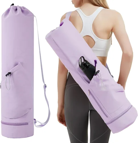 sportsnew Bolsa para esterilla de yoga con bolsillo para botella de agua y bolsillo inferior para artículos mojados, bolsa de transporte para Púrpura