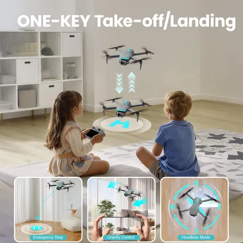 Miniatura 5 de Dron para niños con cámara, cuadricóptero RC plegable con pantalla remota de 4.5 pulgadas, motor sin escobillas, movimiento de flujo óptico, cámara