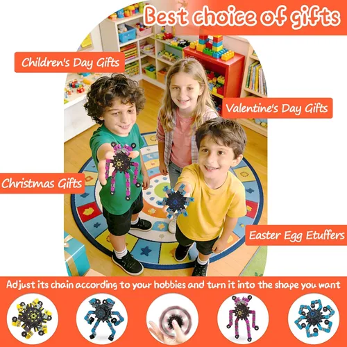Miniatura 6 de Paquete de 24 juguetes sensoriales divertidos para ansiedad, cadena deformable, robot, spinners para aliviar el estrés, juguetes de giroscopio