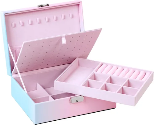 Kendal Joyero para mujeres y niñas, organizador de joyas de 2 capas, piel sintética con cierre y forro de terciopelo suave, portátil, almacenamiento