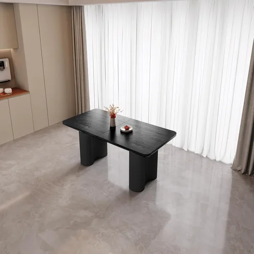 Miniatura 9 de Mesa de comedor rectangular de 62.99 pulgadas para 4-6 personas, mesa de cocina moderna con patas en forma de onda, mesas de comedor para cocina