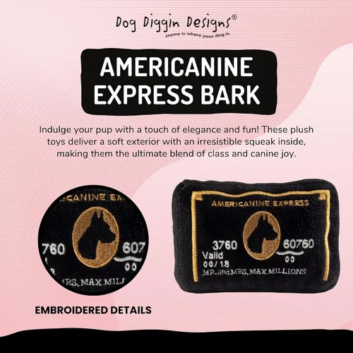 Miniatura 3 de Dog Diggin Designs Americanine Express - Juguete de peluche para perro, diseño de parodia inspirado en el lujo, tarjeta de crédito con chirriante