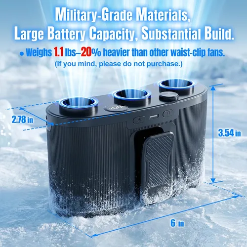 Miniatura 7 de Ventilador de cintura portátil AI 2026 de 25000 mAh, 199 velocidades, 51000 rpm, fuerte flujo de aire, ventilador de cinturón con hasta 15 horas