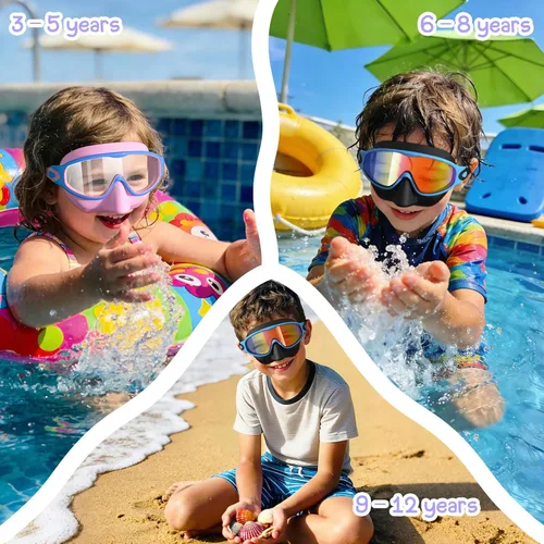 Miniatura 6 de VegoVia Paquete de 2 gafas de natación para niños con cubierta para la nariz, gafas de natación antivaho con protección UV para niños y jóvenes de 3