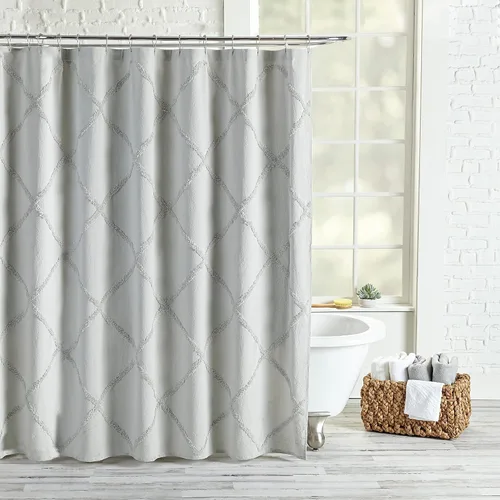 Miniatura 3 de Peri Home Cortina de ducha de tela de algodón de chenilla, 72 x 72 pulgadas, color blanco