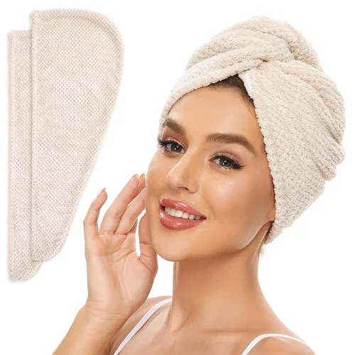 SimpleField Paquete de 2 toallas de microfibra para el cabello para mujer, antiencrespamiento, de secado rápido, turbante para todo tipo de cabello,