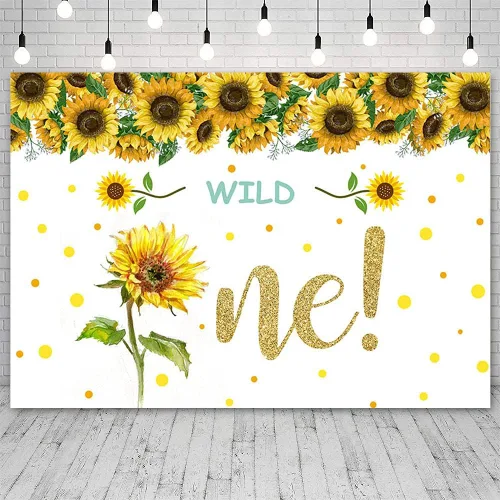 Miniatura 2 de Fondo de 7 x 5 pies, diseño de girasol dorado con diseño de girasol, decoración de fiesta de 1er cumpleaños, decoración de fiesta de un año