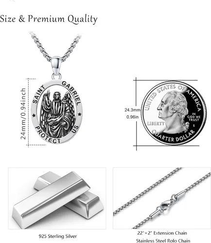 Miniatura 345 de Collar de plata de ley 925 con medalla de San Patrón, colgante de protección católica, amuleto, joyería religiosa para hombres y mujeres