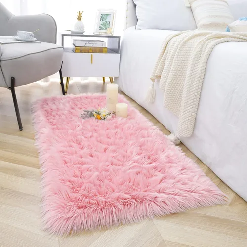 Miniatura 24 de Noahas Alfombra de piel sintética, alfombras esponjosas de lujo para dormitorio, alfombras lavables de 2 x 3 pies, alfombra de piel de oveja