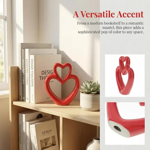 Miniatura 4 de Abaodam Figura de corazón de boda, adorno de corazón de cerámica, decoración romántica para estante de escritorio, hogar, oficina, aniversario
