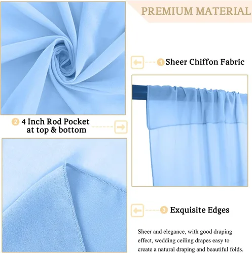 Miniatura 5 de MODFUNS Cortinas de boda para decoración de techo, cortinas de arco de boda azul bebé, 5 x 20 pies, 2 paneles de gasa transparente, cortina de tul