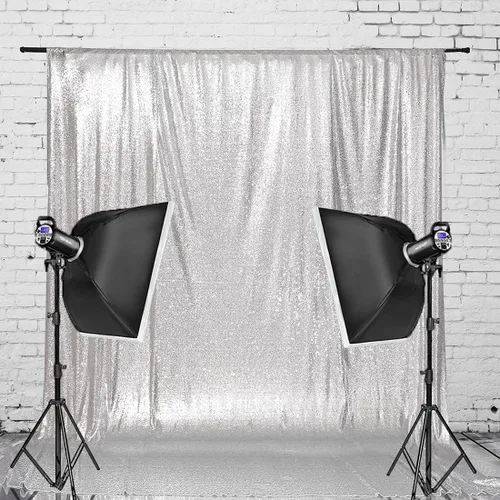 Miniatura 33 de PartyDelight Cortinas de fondo de lentejuelas color azul bebé, 2 paneles de 2 x 8 pies, alta densidad de 0.118 in, fondo de lentejuelas brillantes
