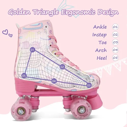 Miniatura 2 de XUDREZ Patines de ruedas para niñas y mujeres, elegantes patines rosados con ruedas iluminadas para niños, jóvenes, niñas de 6 a 12 años, interiores