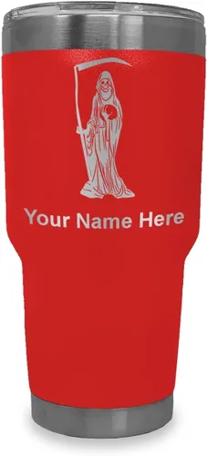 Miniatura 40 de LaserGram Vaso aislado al vacío de 20 onzas, Santa Muerte, grabado personalizado incluido (negro)