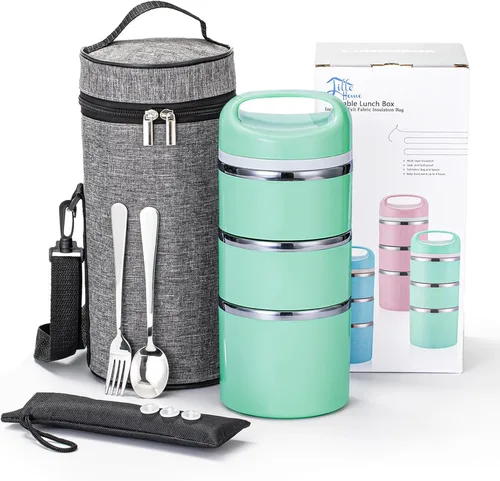Miniatura 10 de Lille Home Contenedores de Almuerzo Apilables de Acero Inoxidable, Capacidad de 43OZ 3 Capas Caja Bento a Prueba de Fugas para Adultos, Lonchera