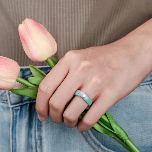Miniatura 47 de Egnaro - Anillo de boda de silicona para mujer, diseño ergonómico y transpirable, ancho de 0.15 pulgadas, bandas de silicona flexibles con placa