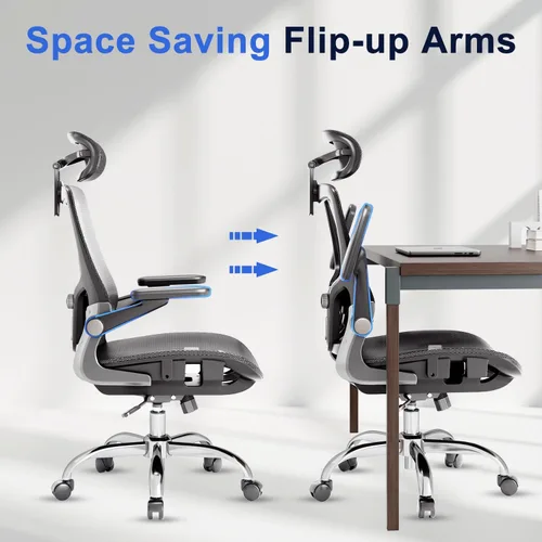 Miniatura 13 de marrap Silla de oficina ergonómica, cojín de asiento de malla con reposabrazos 3D y reposacabezas 3D, soporte lumbar ajustable con función