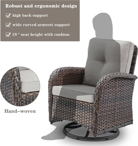 Miniatura 4 de Belord Sillas giratorias de mimbre de polietileno para muebles de patio, asiento giratorio para exteriores con cojines para porche, terraza, balcón