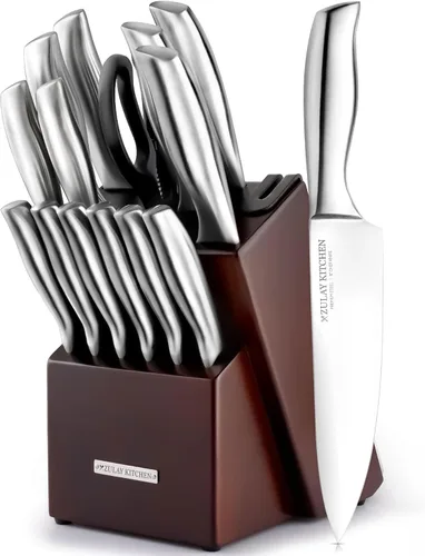 Miniatura 9 de Zulay - Juego de cuchillos de cocina de acero inoxidable de 15 piezas con afilador integrado, cuchillos ultra afilados y resistentes al óxido