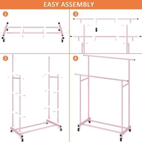Miniatura 9 de Calmootey Perchero de ropa de doble barra, organizador de ropa portátil para dormitorio, sala de estar, tienda de ropa, rosa