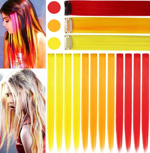 Miniatura 13 de 16 extensiones de cabello de colores con clip para fiestas, 21 pulgadas, lacio, sintético, extensiones de cabello azul claro para niñas y mujeres